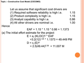 Cost estimation using cocomo model | PPT