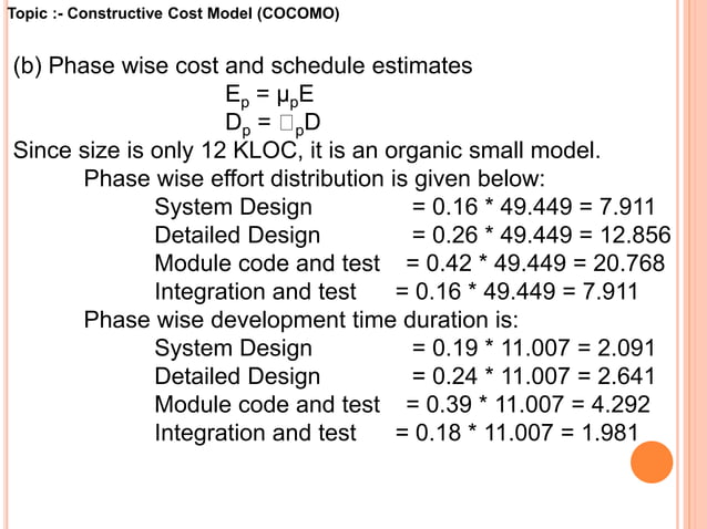 Cost estimation using cocomo model | PPT