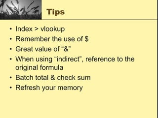 Stock Aging ReportAssume FIFO, first in first out for the incoming materialsCategorize inventory in order to sort out the focusFocus on the irregular pattern of incoming transaction – it should be leaning to right