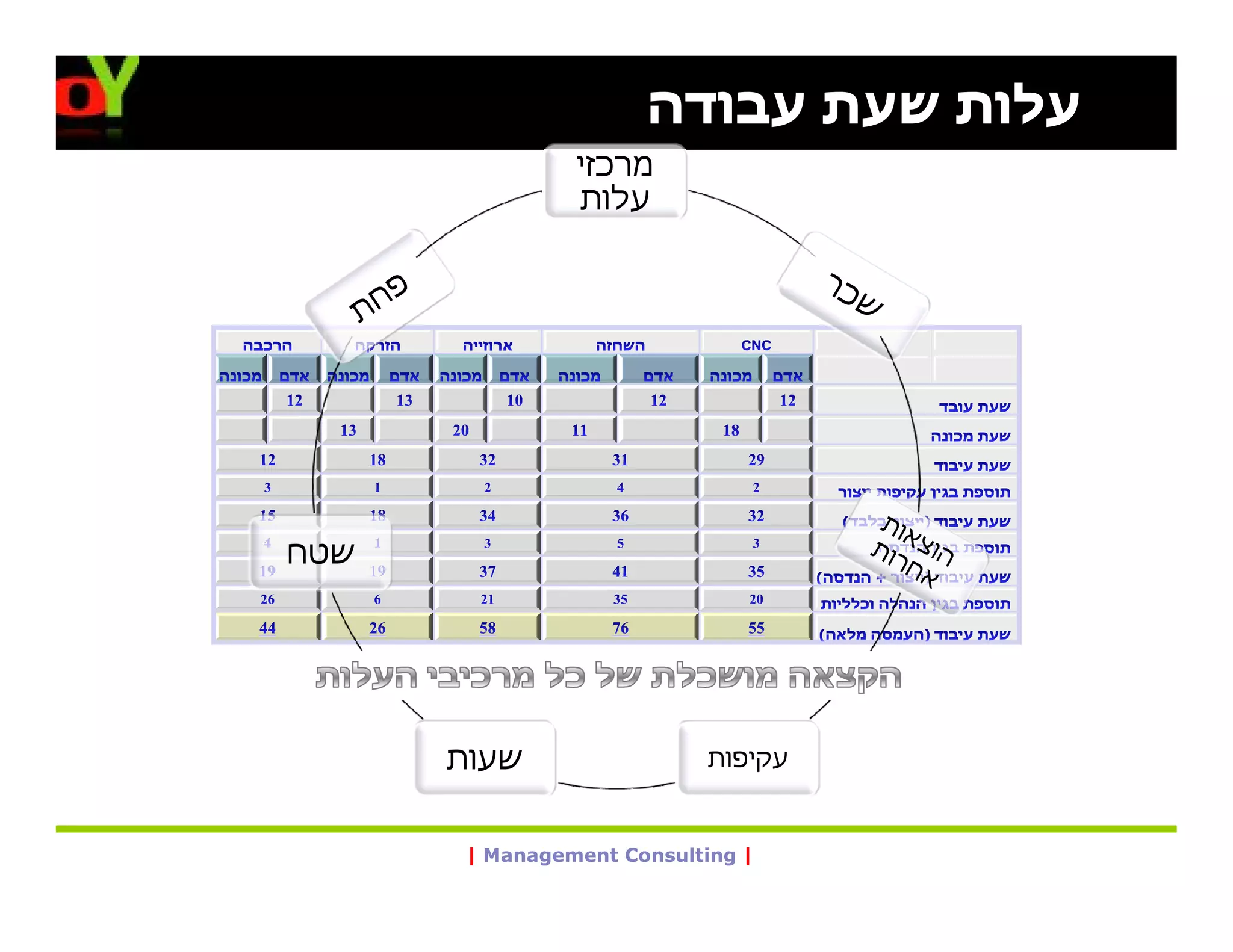 ‫עלות שעת עבודה‬
                ‫מרכזי‬
                ‫עלות‬




‫שטח‬




      ‫שעות‬                  ‫עקיפות‬


       ‫| ‪| Management Consulting‬‬
 