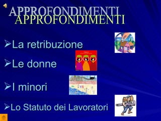 APPROFONDIMENTI La retribuzione Le donne I minori Lo Statuto dei Lavoratori 