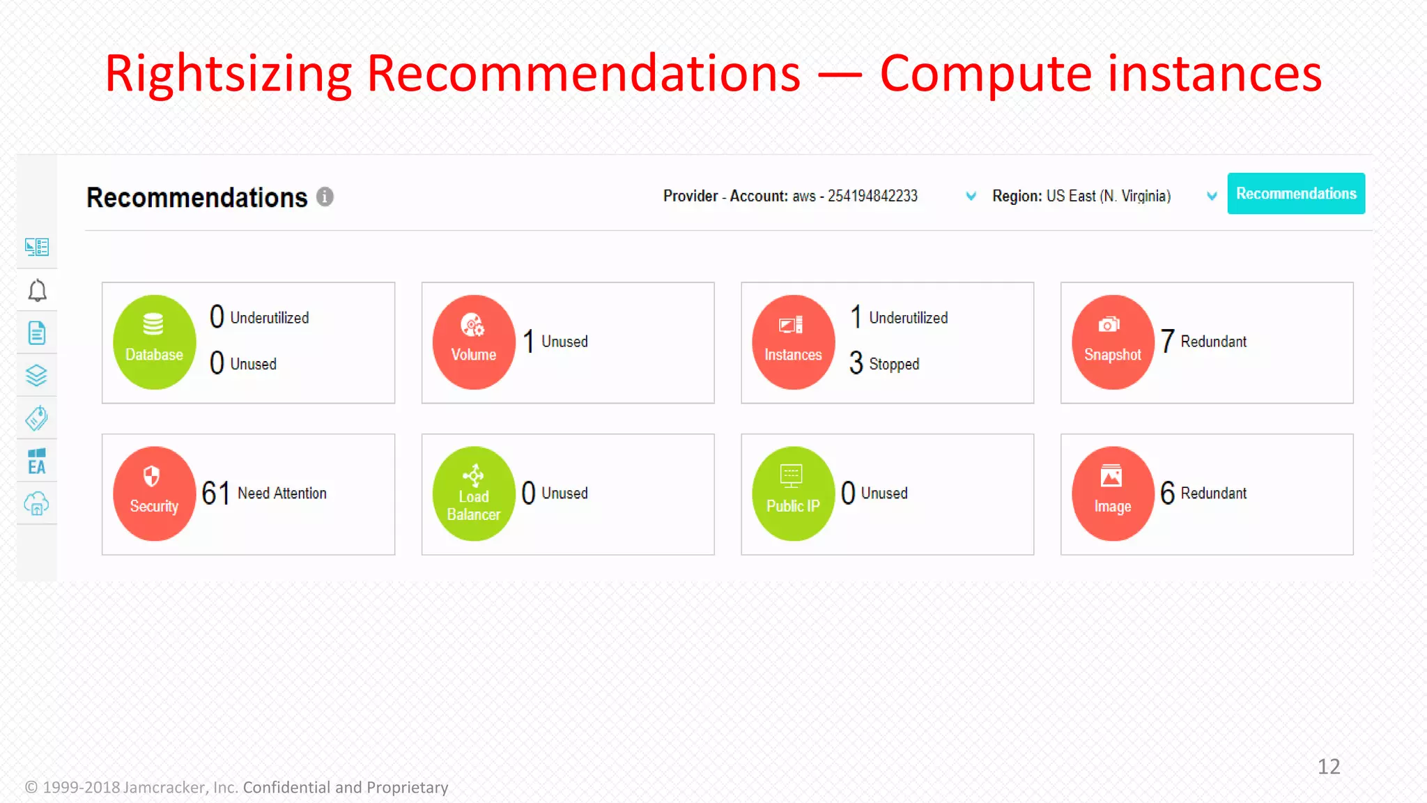 Rightsizing Recommendations — Compute instances
12
© 1999-2018 Jamcracker, Inc. Confidential and Proprietary
 