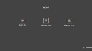 SIMPLIFY BEWARE RISK BEWARE DEBT
HOW?
21
 