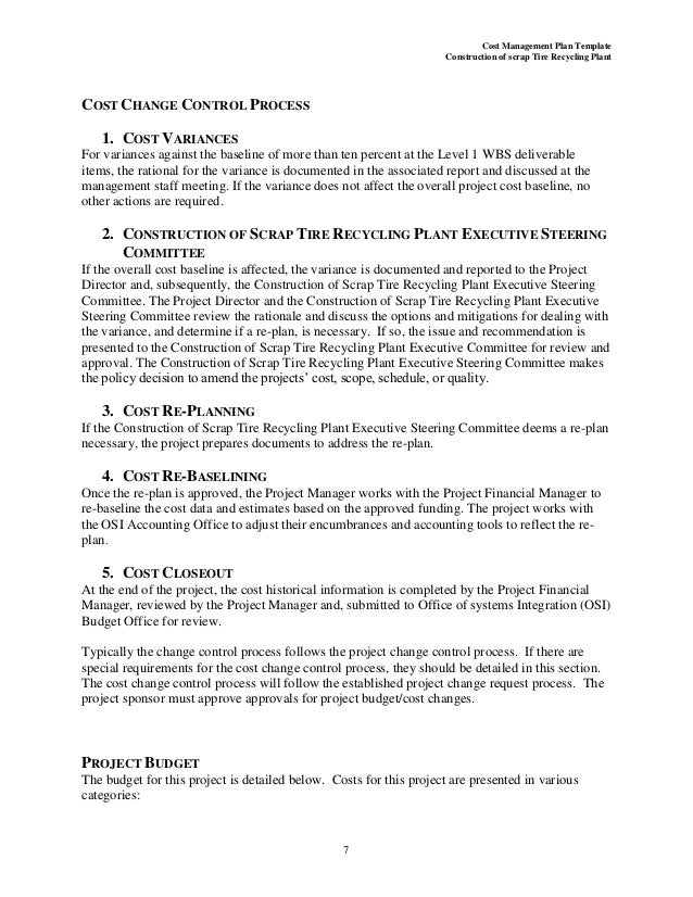 cost management plan template