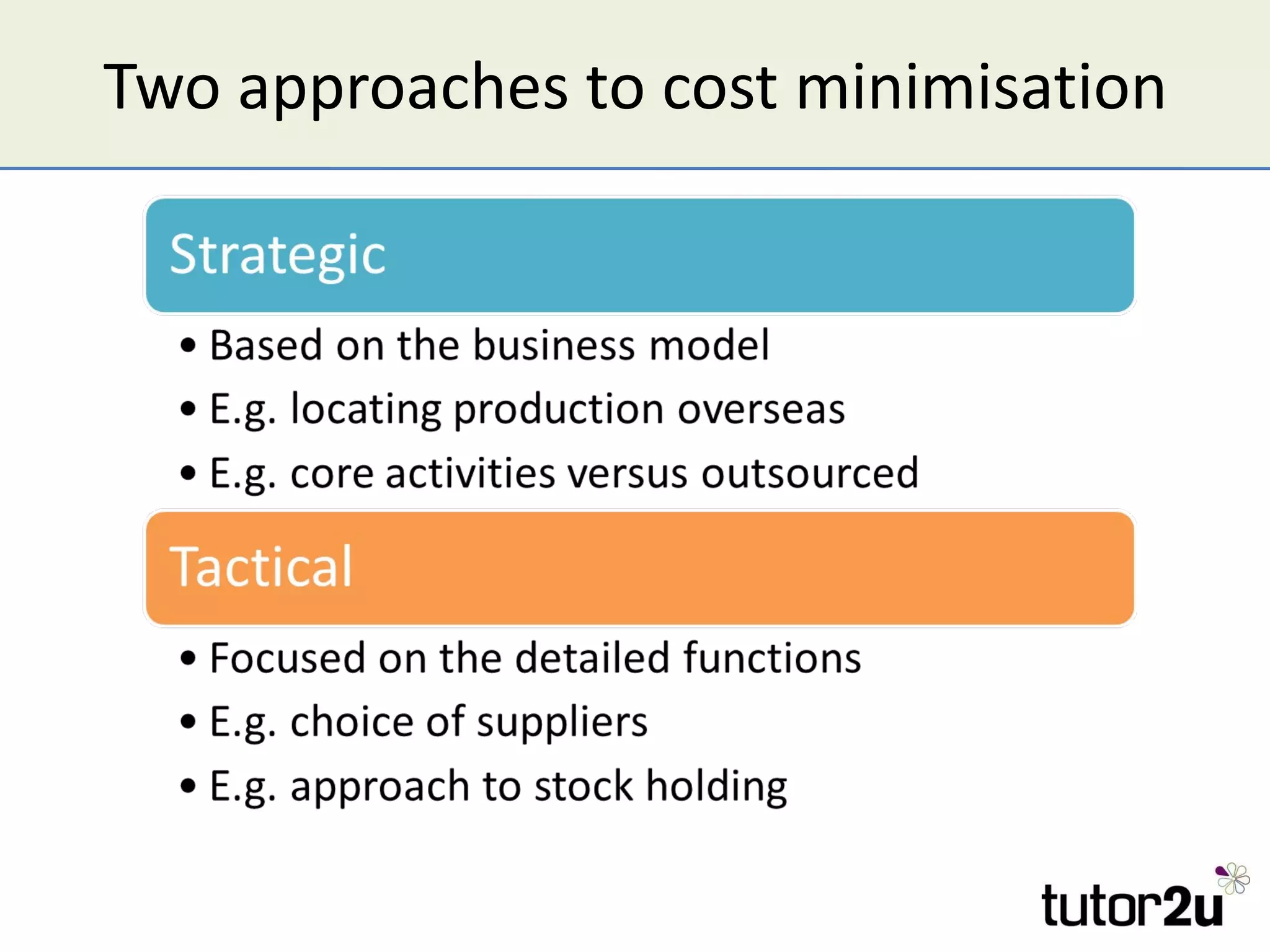 Two approaches to cost minimisation 