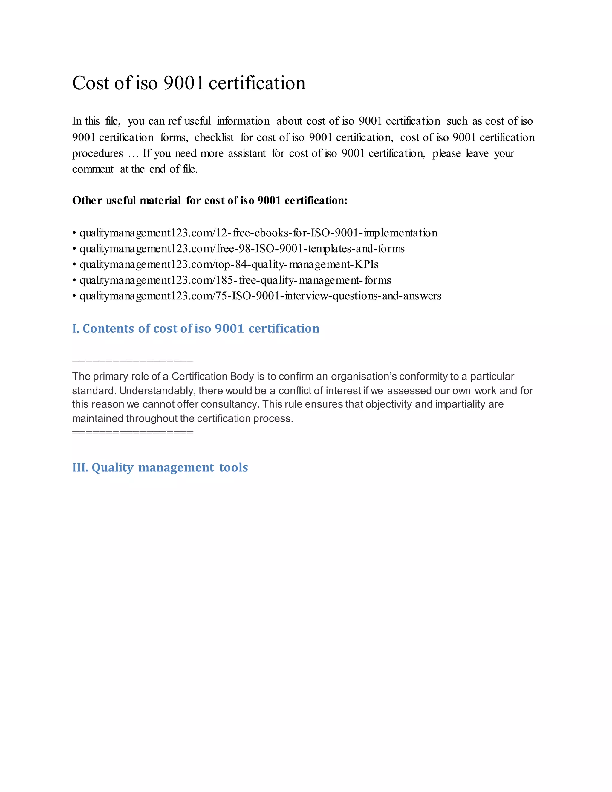 Cost of iso 9001 certification PDF