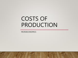 COSTS OF
PRODUCTION
MICROECONOMICS
 