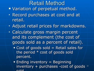 Retail Method Calculation Cost of sales | PPS