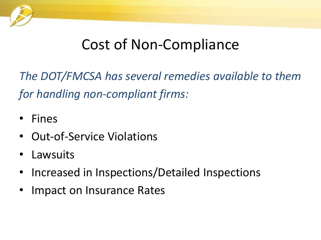 Cost of for DOT Regulations