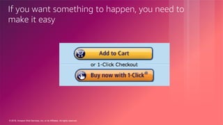 © 2018, Amazon Web Services, Inc. or its Affiliates. All rights reserved.
If you want something to happen, you need to
make it easy
 