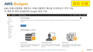 AWS Budgets
AWS ??/???? ???? ??/???? ??? ????? ?? ??
? ?? ? ?? 20,000?? budget ?? ??
?? ??
 