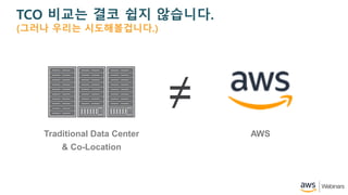 
TCO ??? ?? ?? ????.
(??? ??? ???????.)
Traditional Data Center
& Co-Location
AWS
 