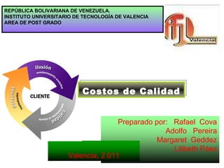 REPÚBLICA BOLIVARIANA DE VENEZUELA. INSTITUTO UNIVERSITARIO DE TECNOLOGÍA DE VALENCIA AREA DE POST GRADO Costos de Calidad 