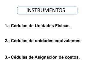 INSTRUMENTOS

1.- Cédulas de Unidades Físicas.


2.- Cédulas de unidades equivalentes.


3.- Cédulas de Asignación de costos.
 