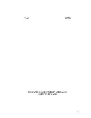 Total 6.699Bs
COMPAÑÍA MANUFACTURERA VERITAS, S.A
ASIENTOS DE DIARIO
72
 