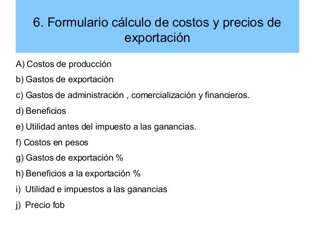 Costos y precios de exportacion