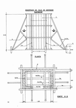 ENCOFRADO DE CAJA D E ASCENSOR
         ELEVACION




     -- - - -        -




                                 CORTE   A-A
 