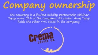 Company ownership
The company is a limited liability partnership Abhinav
Tyagi owns 51% of the company. His cousin Anuj Tyagi
holds the other 49% stake in the company.
 