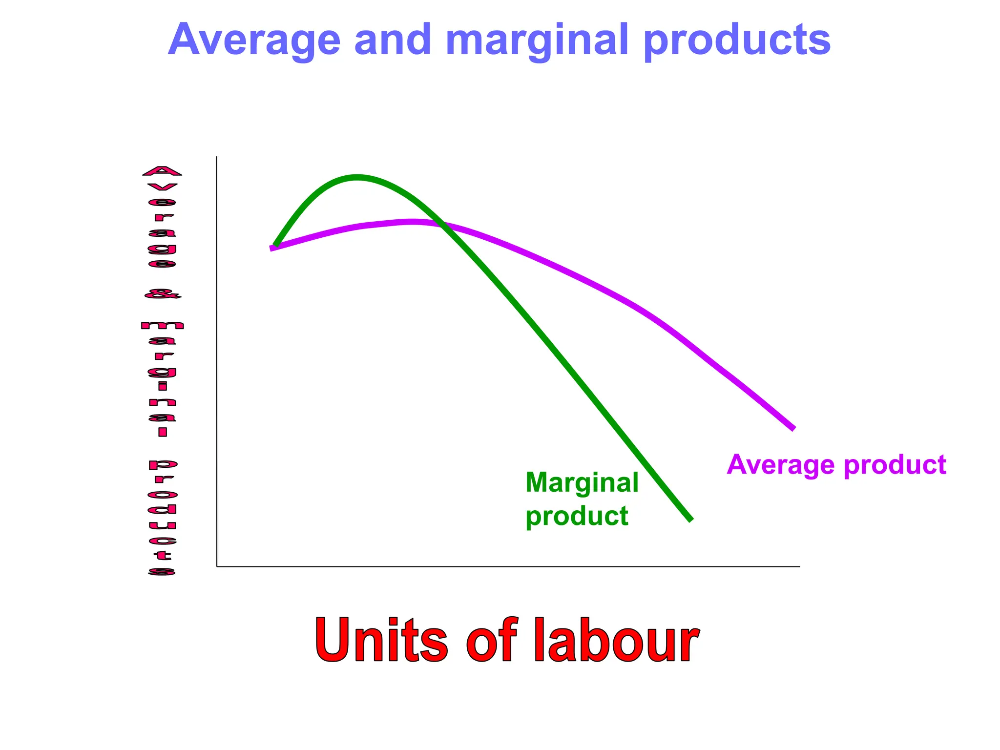 Average and marginal products
Average product
Marginal
product
 