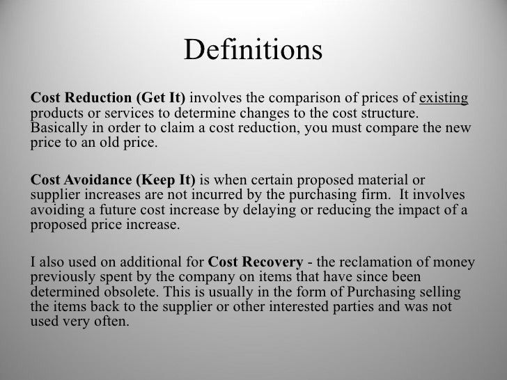 Cost Reduction And Avoidance
