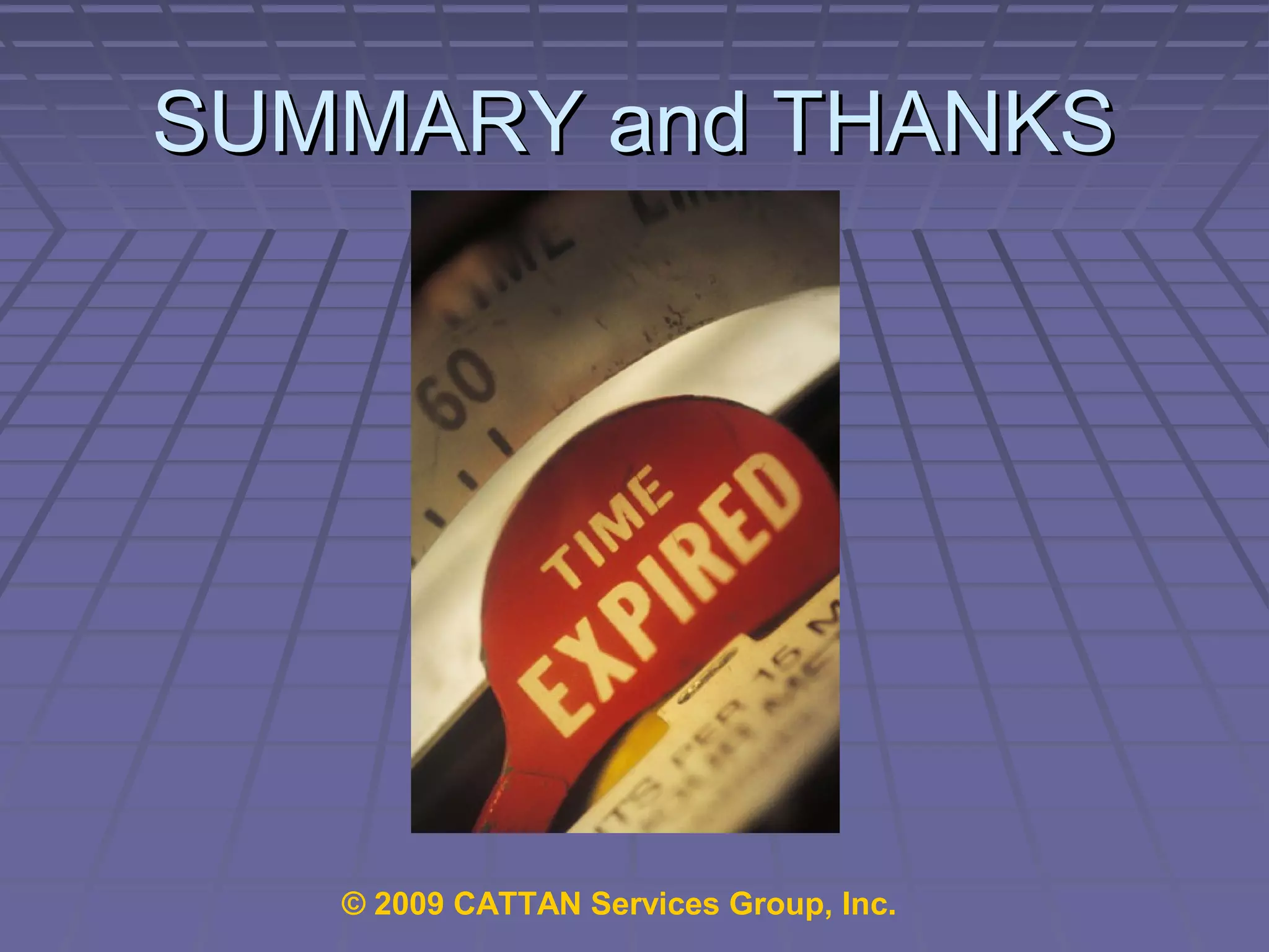 SUMMARY and THANKS

© 2009 CATTAN Services Group, Inc.

 