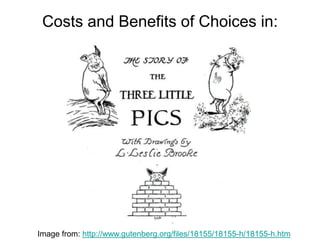 Costs and Benefits of Choices in:
Image from: http://www.gutenberg.org/files/18155/18155-h/18155-h.htm
 