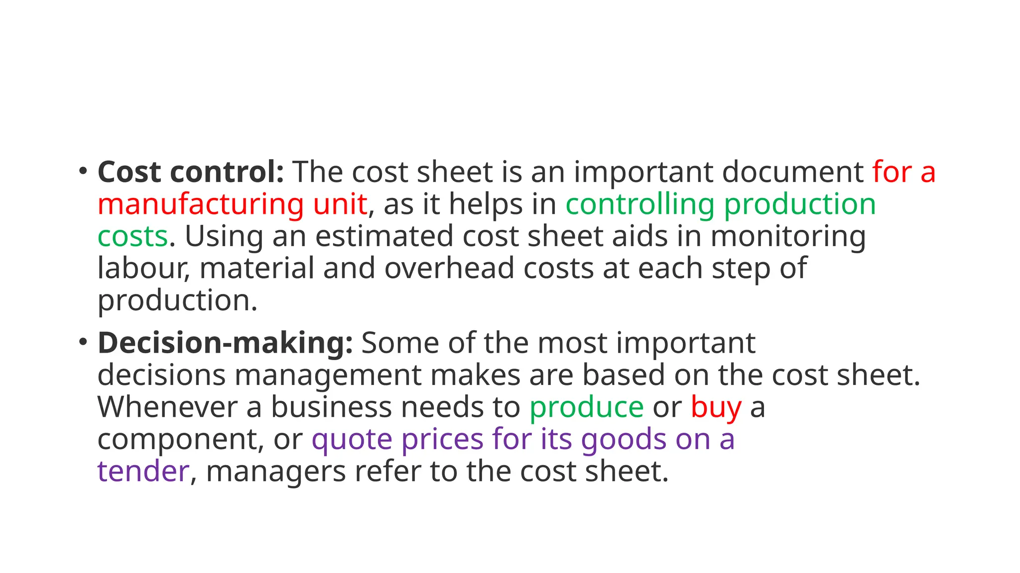 Cost sheet including basics and format of cost sheet | PPTX