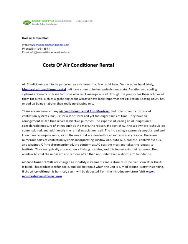 Costs of air conditioner rental