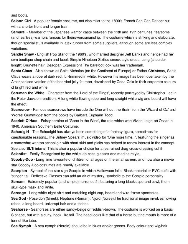 Costume Ideas Starting With S