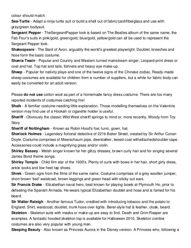 Costume Ideas Starting With S