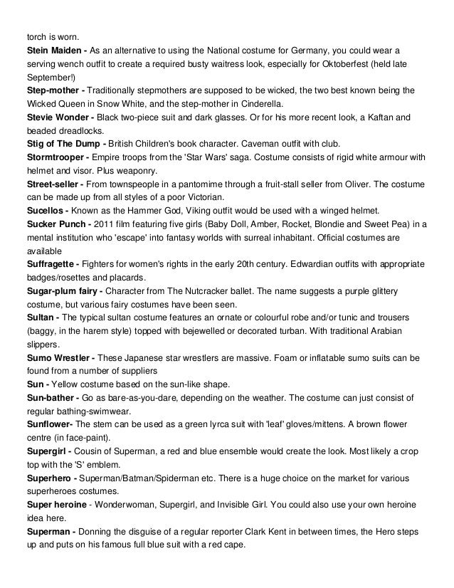 Costume Ideas Starting With S