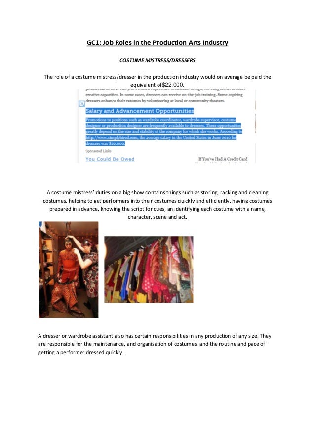 Costume Mistress Job Role