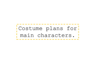 Costume plans for
main characters.
 
