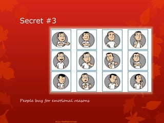 Secret #3
People buy for emotional reasons
Arjun Radhakrishnan
 
