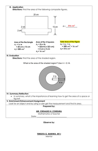 Sample Lesson Plan: Finding the Area of a Composite Figure | PDF