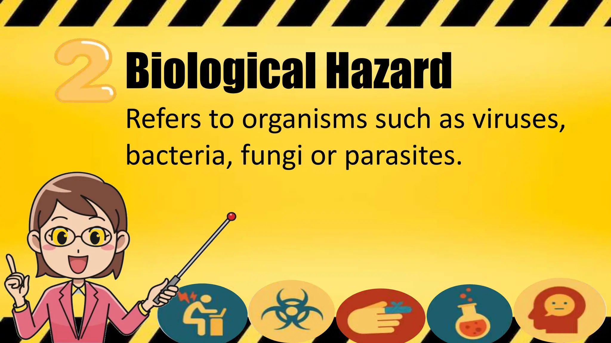 Biological Hazard
Refers to organisms such as viruses,
bacteria, fungi or parasites.
 
