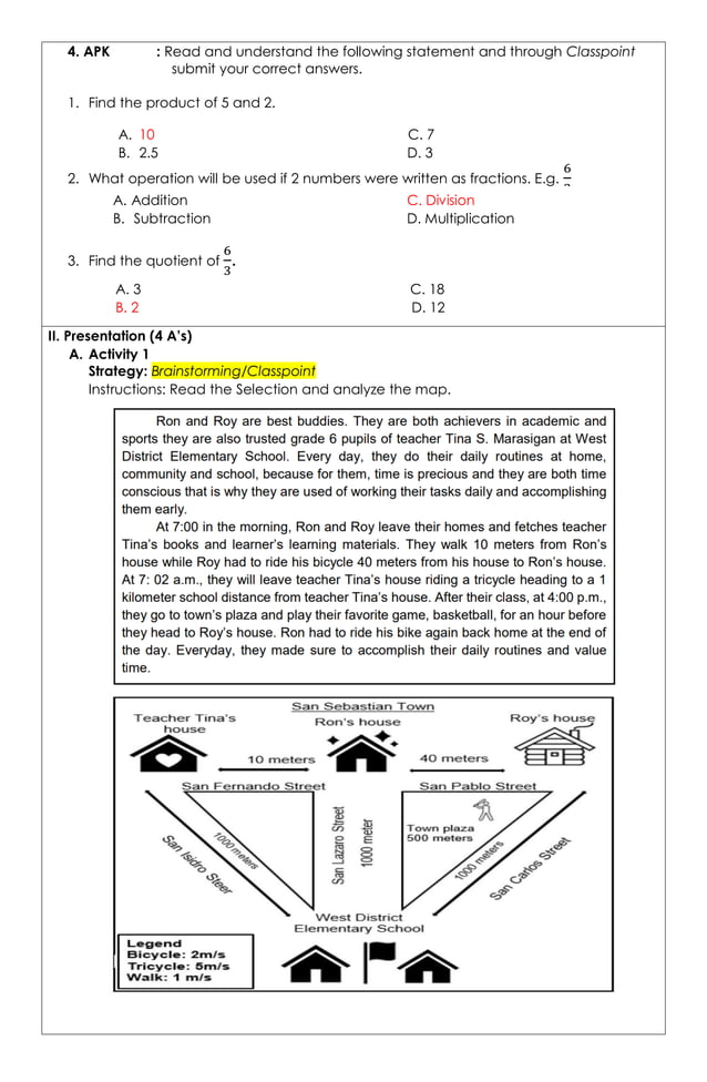 4A's SAMPLE LESSON PLAN SPEED, TIME, & DISTANCE