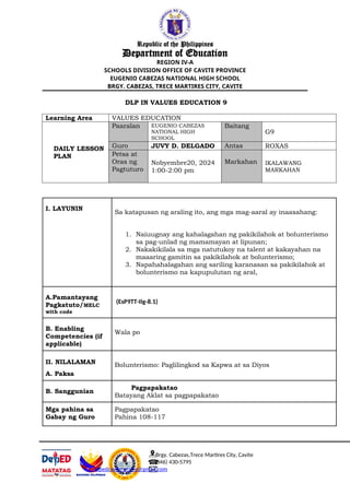 DAILY LESSON PLAN FOR CLASSROOM OBSERVATION | DOCX