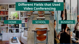 Different Fields that Used
Video Conferencing
HOME SCHOOL BUSINESS
 