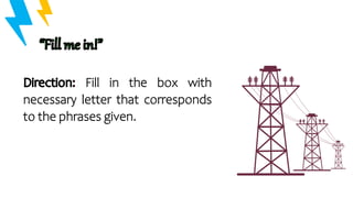 Fill in the box with
necessary letter that corresponds
to the phrases given.
 