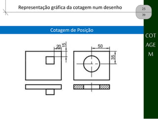 25
39
COT
AGE
M
Representação gráfica da cotagem num desenho
Cotagem de Posição
 