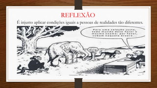 É injusto aplicar condições iguais a pessoas de realidades tão diferentes.
REFLEXÃO
 