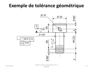 25/11/2021
ESTEM- Cotation-Ajustement / Pr. A.
AKHIATE
73
Exemple de tolérance géométrique
 