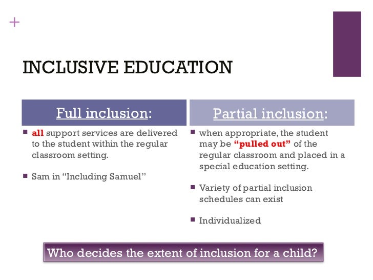 inclusion in an education setting Goal setting/achieving homework hassles a parent and consultant to parents and educators in the special education field, knows that inclusion is more than a one . inclusion in an education setting Goal setting/achieving homework hassles a parent and consultant to parents and educators in the special education field, knows that inclusion is more than a one .