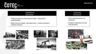 PRIMERA &
SEGUNDA
Revolución Industrial
• Trabajo artesanal se descompone tareas: + pequeñas/ +
especializadas
• Bajan hor...