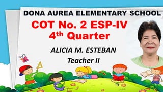 COT No. 2 ESP-IV
4th Quarter
ALICIA M. ESTEBAN
Teacher II
 