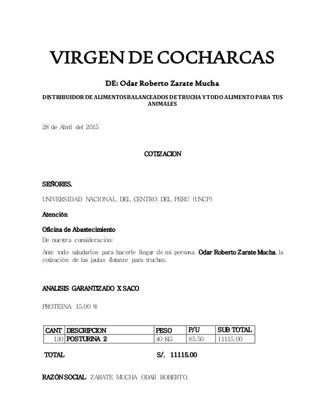 Cotizacion de afrecho uncp