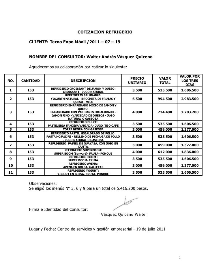 formato de cotizacion de servicio