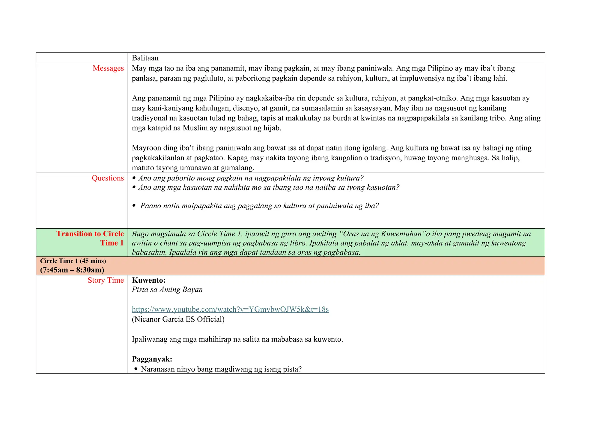 Cot Lesson Plan Kindergarten Fourth Quarter Docx