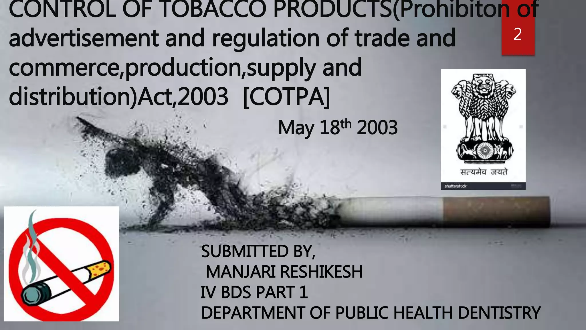 tobacco and other smoking products act 1998 Control of tobacco products act
